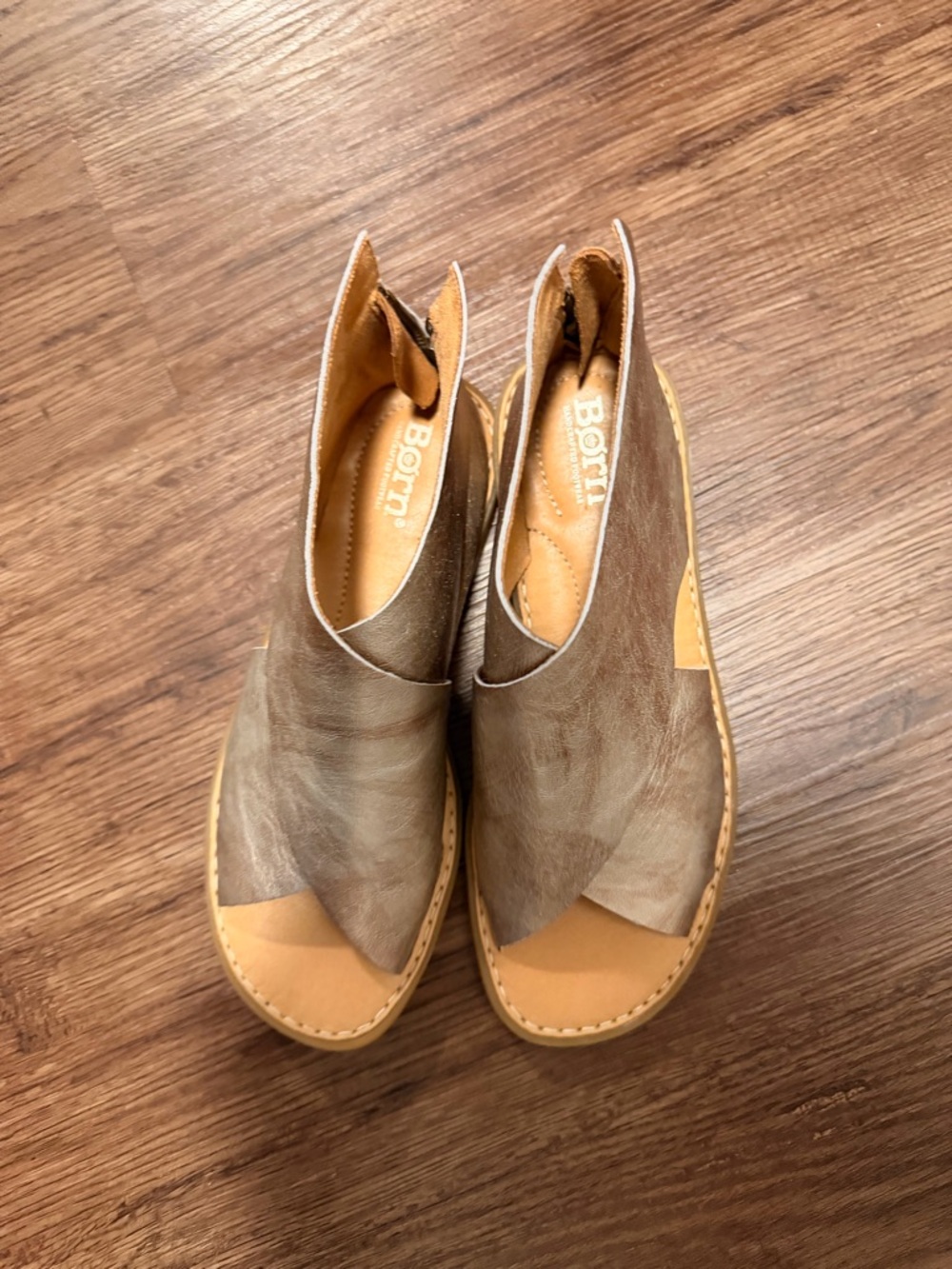 Born Taupe Open-Toe Leather Slide Mules